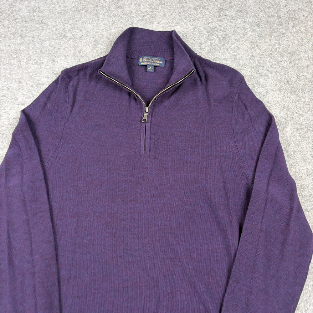 Brooks Brothers Sweater Mens M Purple Brookstech Merino Wool Quarter Zip Golf - Picture 4 of 10